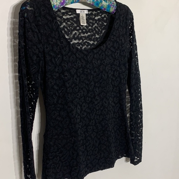 Cache mesh leopard nylon black long sleeve shirt small fitted stretch top - Picture 3 of 7